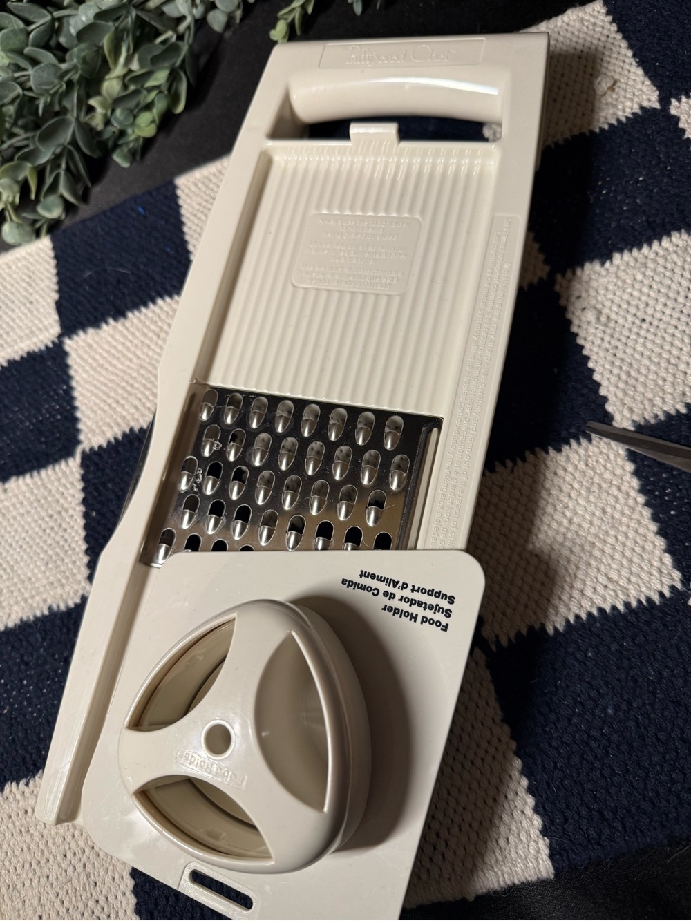 Pampered Chef White Plastic Mandoline Slicer with Safety Hand Guard